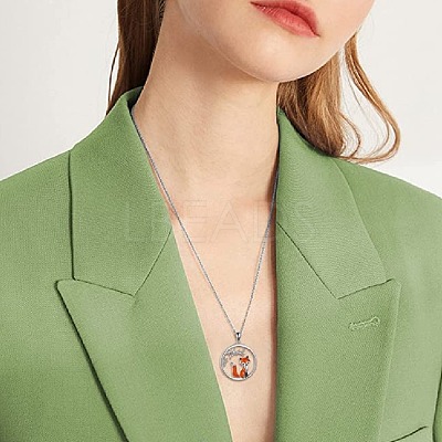 304 Stainless Steel Enamel Ring with Branch and Fox Pendant Necklaces for Women FS-WG1934E-01-1