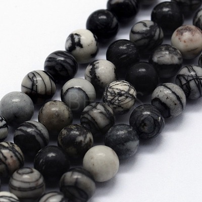Natural Black Silk Stone/Netstone Beads Strands G-I199-11-4mm-1