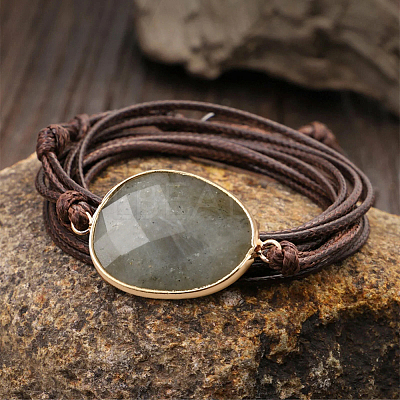 Natural Labradorite Bead Link Bracelets BJEW-WH20031-007A-1