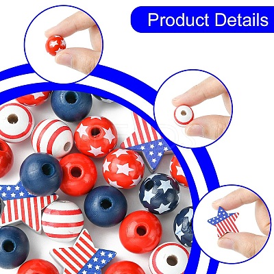 Painted Natural Wood Beads WOOD-YW0001-17-1