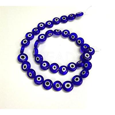 Handmade Evil Eye Lampwork Flat Round Bead Strands LAMP-L058-12mm-04-1