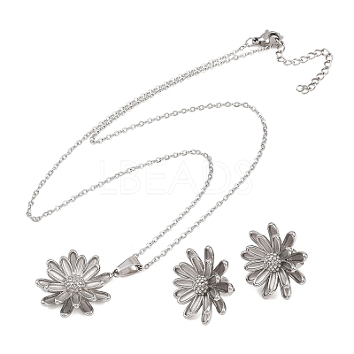 304 Stainless Steel Pendant Necklaces & Stud Earrings Set for Women SJEW-G086-01P-1