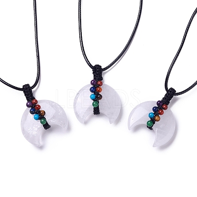 Adjustable Natural Quartz Crystal Double Horn Pendant Necklace with Wax Cord for Women NJEW-B086-01C-1