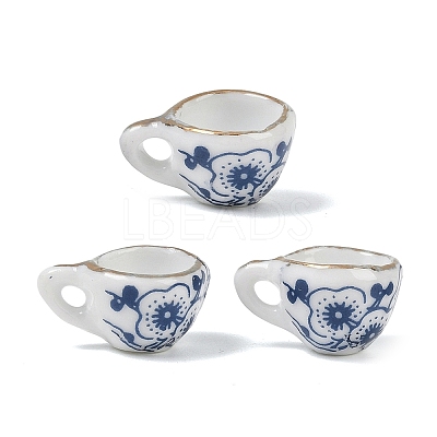 Blue Floral Printed Porcelain Charms with Gold Trim PORC-Z007-06A-1