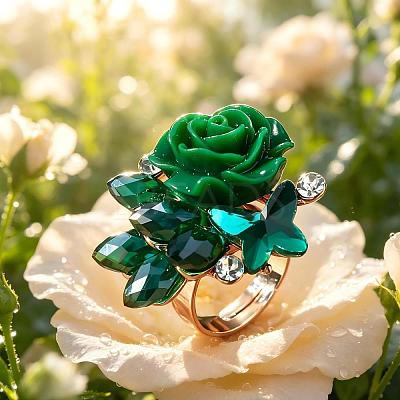Adjustable Glass Rhinestone Finger Rings for Women JV7321-2-1