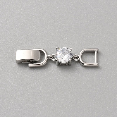 Extender Clasps Brass Cubic Zirconia Fold Over Extension Clasps Golden and Platinum Watch Band Extension Clasps  KK-WH20004-02B-P-1