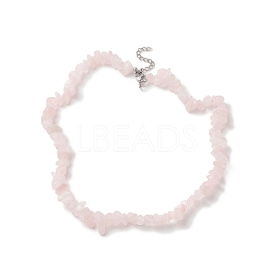 Natural Rose Quartz Chip Beaded Necklaces with 304 Stainless Steel Lobster Claw Clasp & Chain Extender NJEW-JN04225-01-1