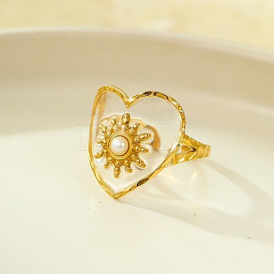 Preserved Flowers 304 Stainless Steel and Epoxy Resin Open Cuff Rings for Women FS-WGCF311-03-1