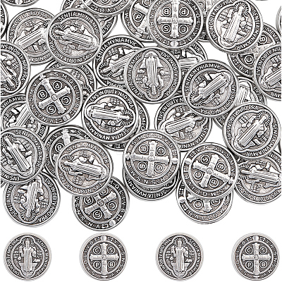 60Pcs Tibetan Style Alloy Flat Round Beads TIBEB-SC0001-58-1