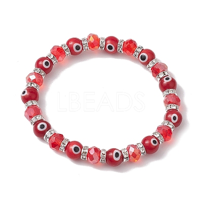 4Pcs 4 Colors Evil Eye Handmade Lampwork & Electroplated Glass Stretch Bracelet Sets BJEW-TA00520-1