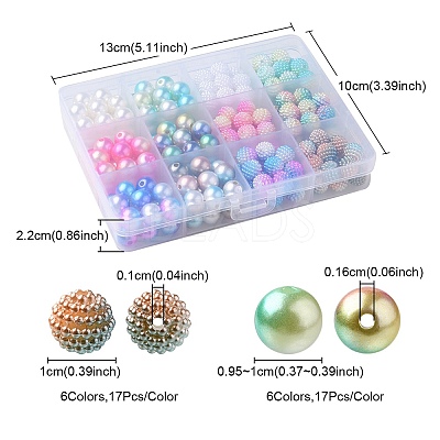 204Pcs 12 Style ABS Plastic Imitation Pearl Beads OACR-YW0001-39-1