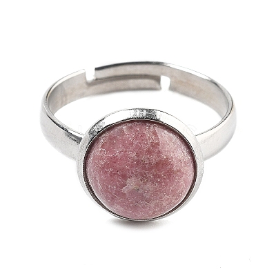 Half Round Natural Rhodonite Finger Rings RJEW-M062-01P-42-1