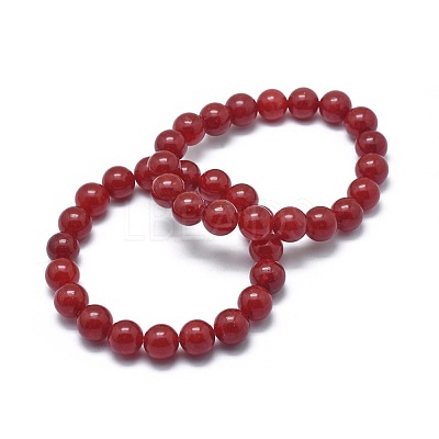 Natural Jade Bead Stretch Bracelets BJEW-K212-C-036-1
