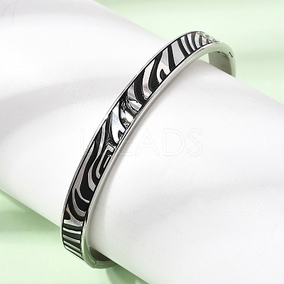 304 Stainless Steel Black Enamel Zebra Skin Print Hinged Cuff Bangles for Women SA-CBAC920-03P-1