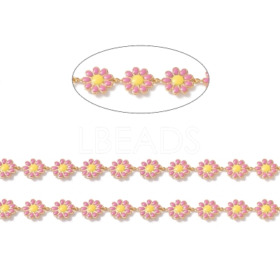 Ion Plating(IP) 304 Stainless Steel Daisy Flower Link Chains with Enamel AJEW-J035-03G-10-1