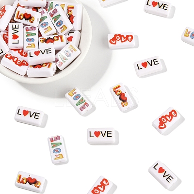 40Pcs 4 Colors Printed Opaque Acrylic Beads OACR-FS0004-05-1