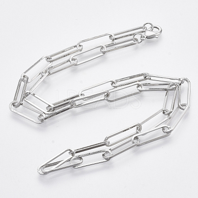 Brass Flat Oval Paperclip Chain Necklace Making MAK-S072-07A-P-1