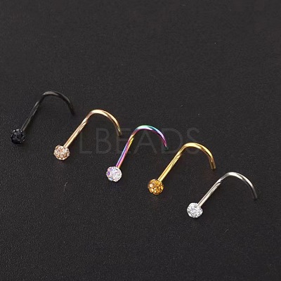 304 Stainless Steel Rhinestone Round Ball Fishtail Nose Rings WGE5A2F-06-1