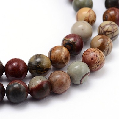 Natural Polychrome Jasper/Picasso Stone/Picasso Jasper Round Bead Strands X-G-J303-16-6mm-1