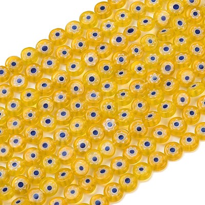Handmade Millefiori Glass Flat Round Bead Strands LK-P010-01-1