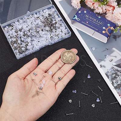 300Pcs 304 Stainless Steel Flat Round Blank Peg Earring Post STAS-SC0007-33A-1