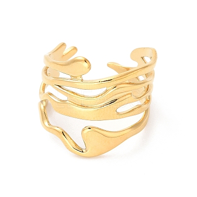 Ion Plating(IP) 304 Stainless Steel Twist Wave Open Cuff Ring for Women RJEW-K245-30G-1
