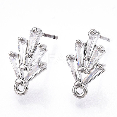 Brass Cubic Zirconia Ear Studs MAK-T011-04P-1