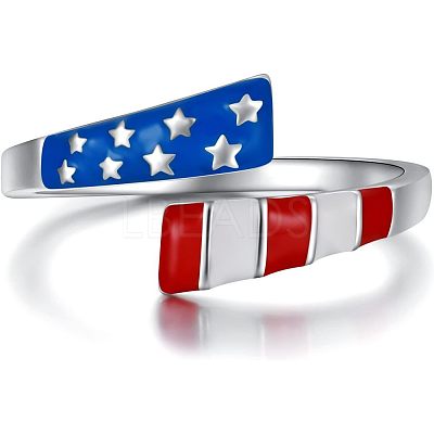 Independence Day American Flag Pattern Alloy Enamel Cuff Rings FS-WGD328B-01-1