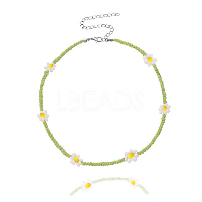 Bohemian Daisy Flower Glass Seed Beaded Necklaces with Alloy End Chains FS-WGC49A6-15-1