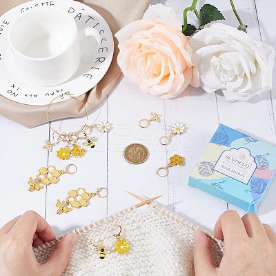 Bee & Flower Locking Stitch Markers HJEW-SC0001-34-1