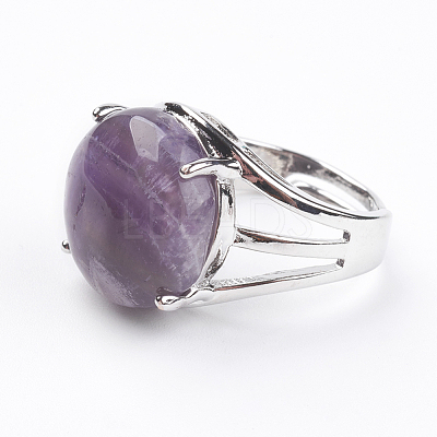 Adjustable Natural Amethyst Finger Rings RJEW-F075-01H-1
