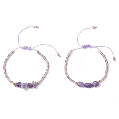 2Pcs Natural Amethyst & Glass Seed Beads Braided Bead Bracelets for Women BJEW-MZ00247-04-1
