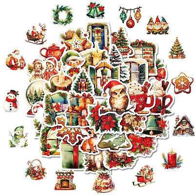 50Pcs Christmas Eve Theme Cartoon Paper Stickers X-DIY-P085-11-1