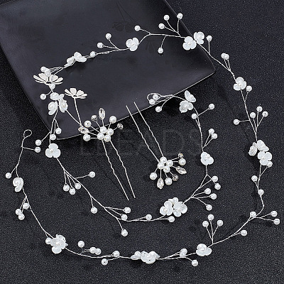 1Pc Wedding Bridal Flower Pearl Headband Hair Vine OHAR-GO0001-07-1