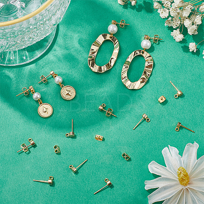 20Pcs Flat Round Brass Stud Earring Findings KK-BBC0013-96A-1