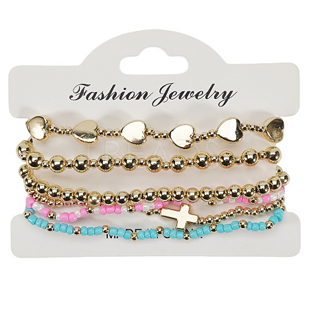 Glass & CCB Plastic Beaded Stretch Bracelets Set FS-WG21267-02-1