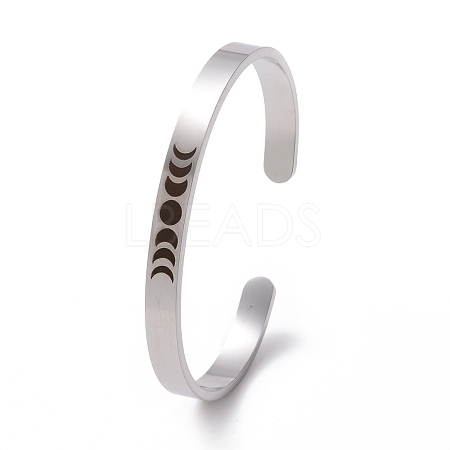 304 Stainless Steel Moon Phase Open Cuff Bangle for Men Women BJEW-H551-01P-1