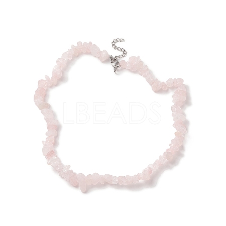 Natural Rose Quartz Chip Beaded Necklaces with 304 Stainless Steel Lobster Claw Clasp & Chain Extender NJEW-JN04225-01-1