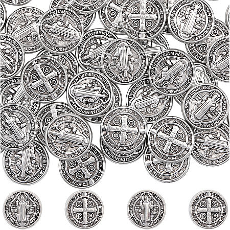 60Pcs Tibetan Style Alloy Flat Round Beads TIBEB-SC0001-58-1