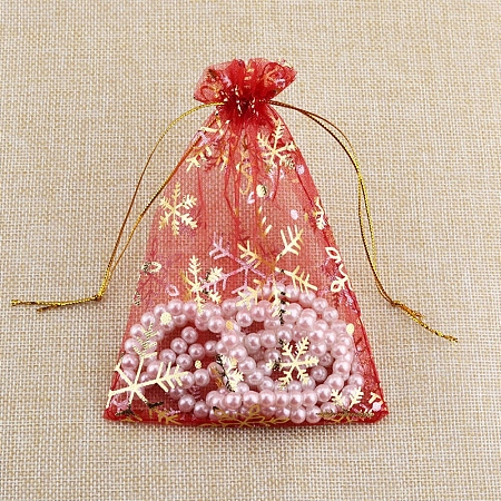 Christmas Printed Organza Drawstring Bags XMAS-PW0001-233A-01-1