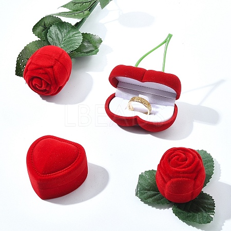 1Pc Valentine's Day Cherry Shaped Velvet Ring Gift Boxes VBOX-YW0001-01-1