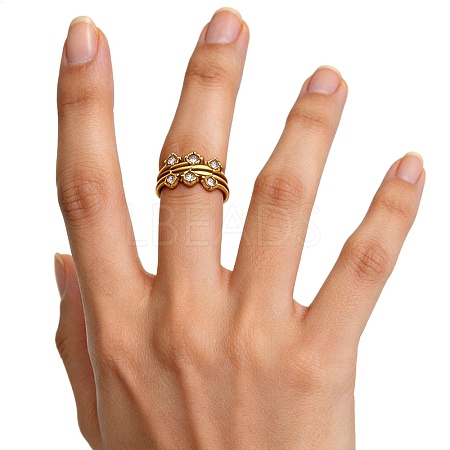 304 Stainless Steel Pave Cubic Zirconia Cuff Open Rings SA-CBA83B5-02G-1