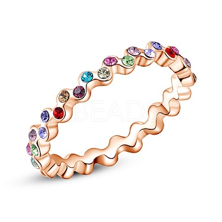 Real 18K Rose Gold Plated Eco-Friendly Alloy Czech Rhinestone Rings RJEW-AA00285-6#-RG-1