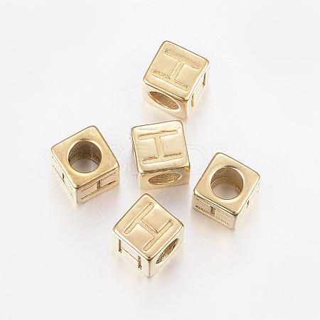 304 Stainless Steel Large Hole Letter European Beads LS-STAS-H428-01G-H-1