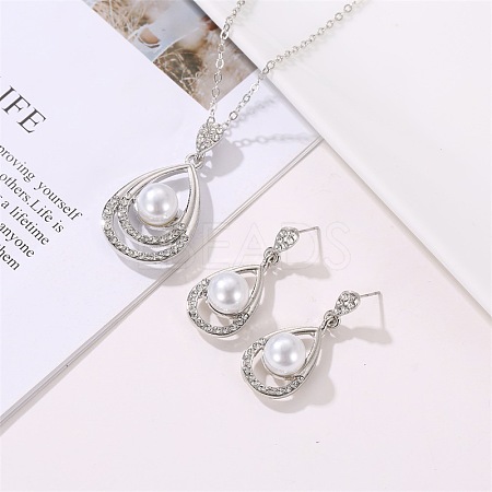 Teardrop Alloy Crystal Rhinestone Stud Dangle Earrings & Pendant Necklaces Sets WGE0910-02-1