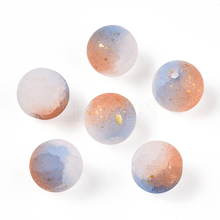 Frosted Baking Paint Crackle Glass Beads with Glitter Powder DGLA-T004-6mm-01B-1