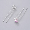 (Defective Closeout Sale) Lady's Hair Accessories Silver Color Plated Iron Rhinestone Hair Forks PHAR-XCP0004-03S-01-1
