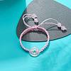 Natural Rose Quartz Pi Disc Braided Bead Bracelet BJEW-JB08793-3