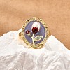 Flower Pattern Brass Enamel & Natural Freshwater Pearl Open Cuff Rings for Women RJEW-G342-01G-02-3