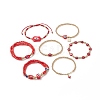 7Pcs 7 Style Evil Eye Lampwork & Glass Seed & Brass Beaded Stretch Bracelets Set for Women BJEW-JB09249-01-4